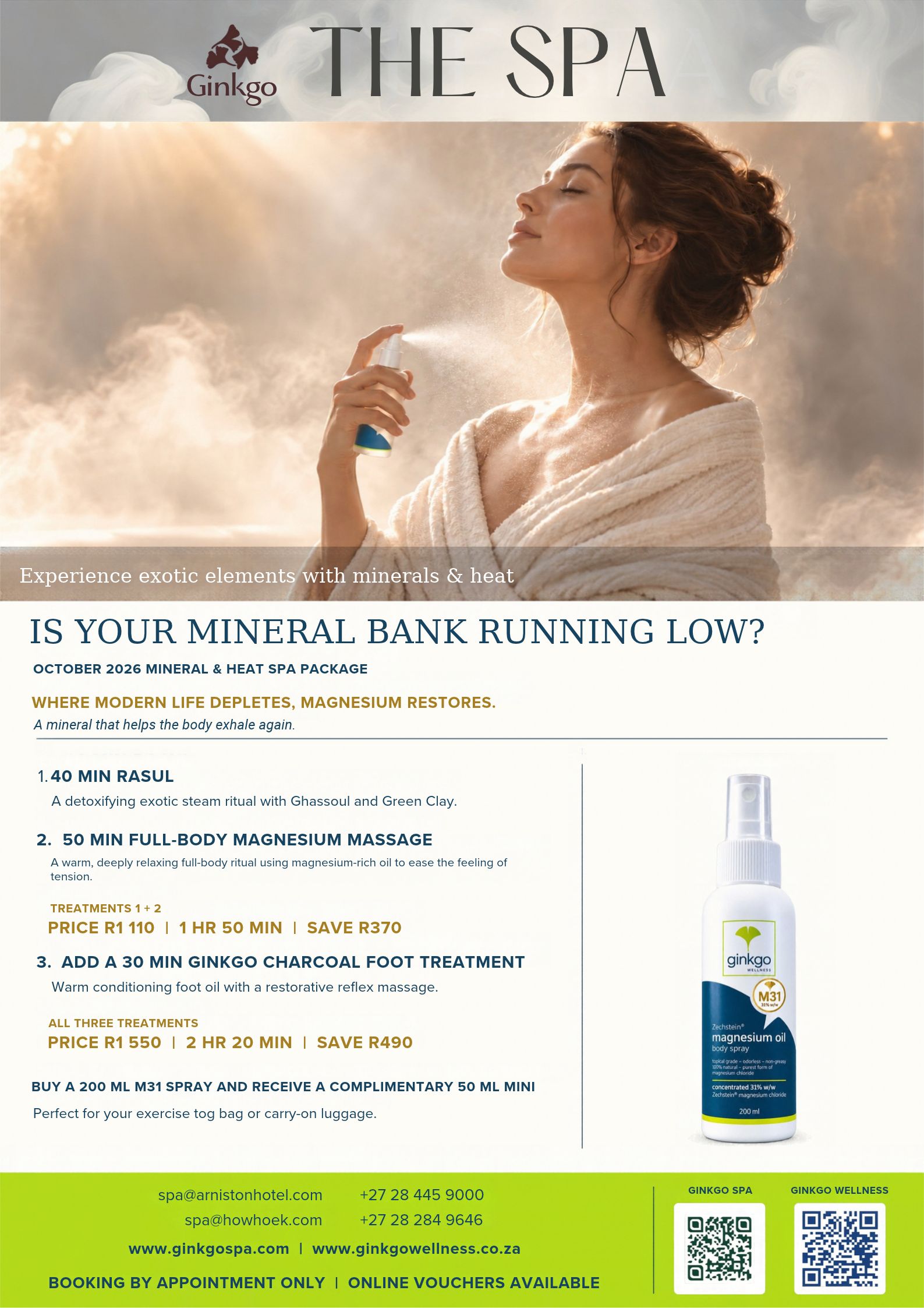 Ginkgo Spa Promo October Experience exotic elements with minerals & heat